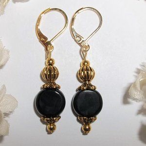 Small Black & Gold Earrings Minimalist Simple 6439